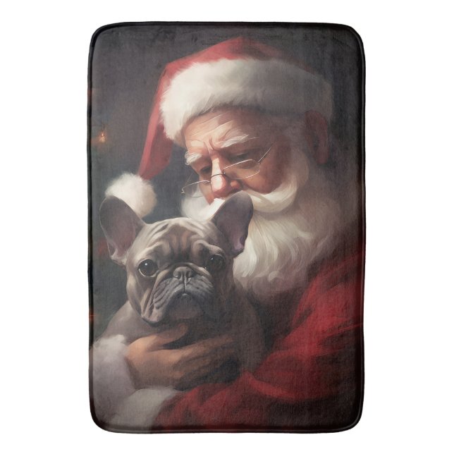 Französischer Bulldog mit Weihnachtsmann Weihnacht Badematte (Vorderseite Vertikal)