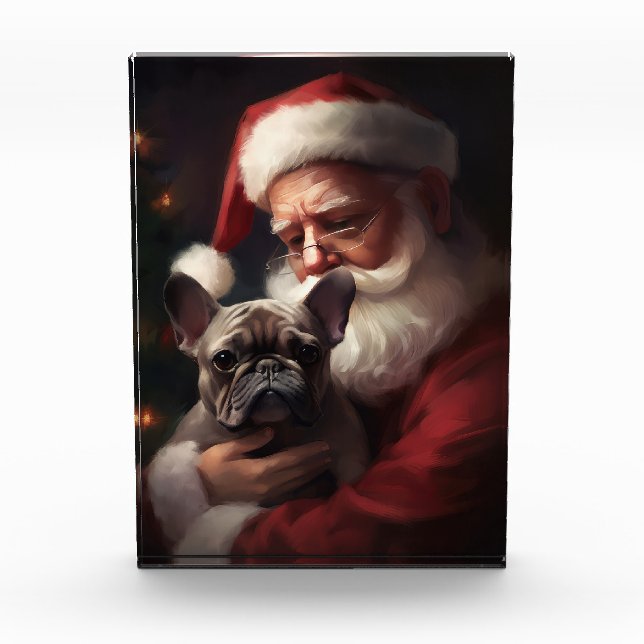 Französischer Bulldog mit Weihnachtsmann Weihnacht Fotoblock (Vorderseite)