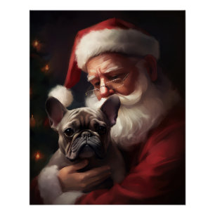Französischer Bulldog mit Weihnachtsmann Weihnacht Poster