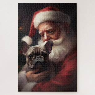 Französischer Bulldog mit Weihnachtsmann Weihnacht Puzzle