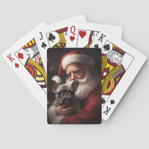Französischer Bulldog mit Weihnachtsmann Weihnacht Spielkarten