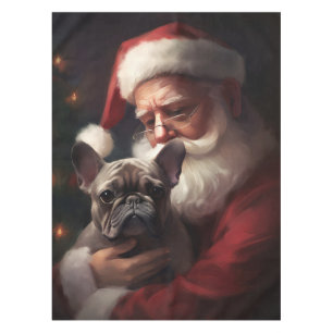 Französischer Bulldog mit Weihnachtsmann Weihnacht Tischdecke