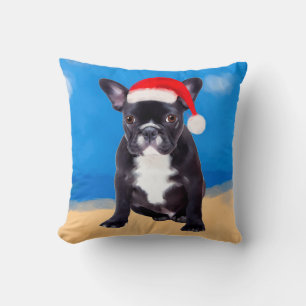 Französischer Bulldog mit Weihnachtsmannmütze Weih Kissen