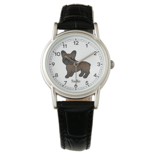 Französischer Bulldog Niedlicher Cartoon Dog & Nam Armbanduhr (Vorderseite)