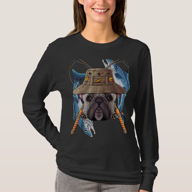 Französischer Bulldog Outdoor Fisherman Niedlich F T-Shirt (Vorderseite)