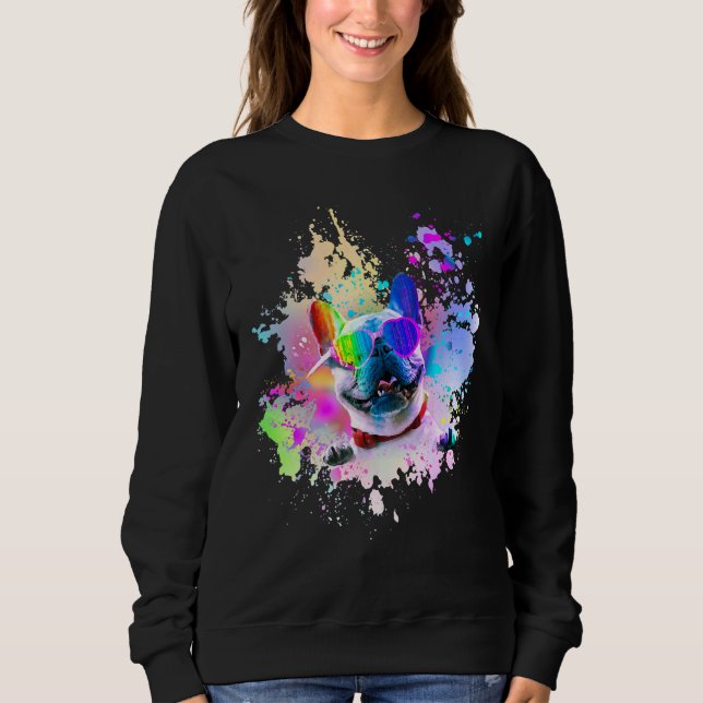 Französischer Bulldog Paint Watercolor mit Herzbri Sweatshirt (Vorderseite)