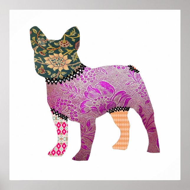 Französischer Bulldog Patchwork Haustier Print Poster (Vorne)