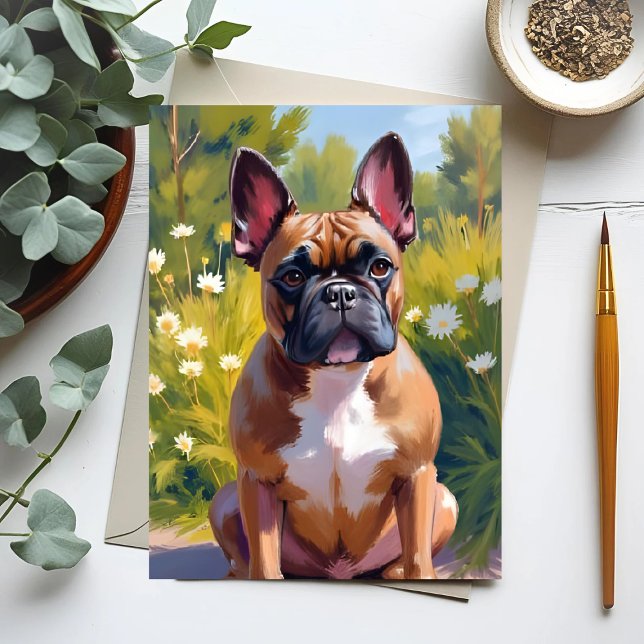 Französischer Bulldog Pet Malerei Hund Kunst Postkarte (Von Creator hochgeladen)