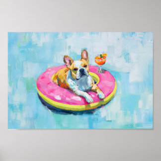 Französischer Bulldog Pool Float Art Print: Summer Poster