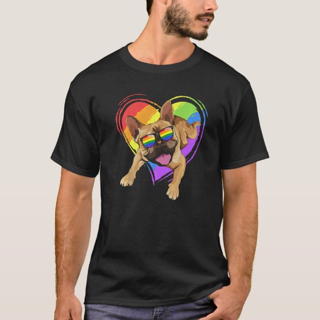 Französischer Bulldog Pride Rainbow Heart Gay Lgbt T-Shirt (Vorderseite)
