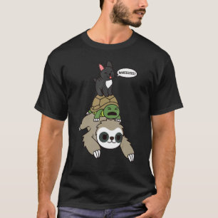 Französischer Bulldog Riding Sloth Tortoise Dog T-Shirt