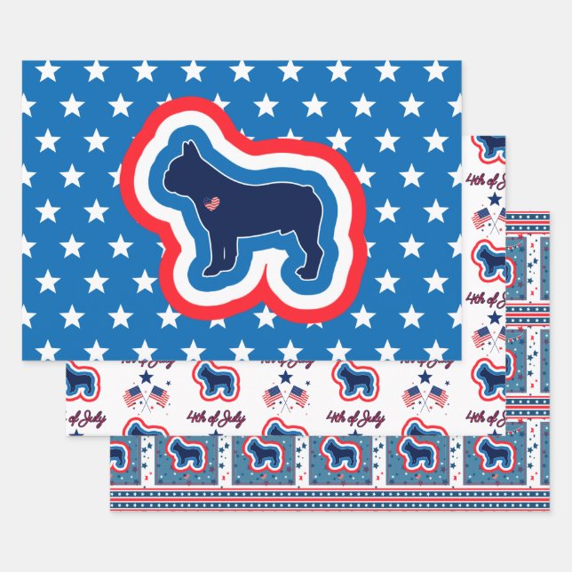 Französischer Bulldog Rot Weiß und Blau 4. Juli Geschenkpapier Set (Set)