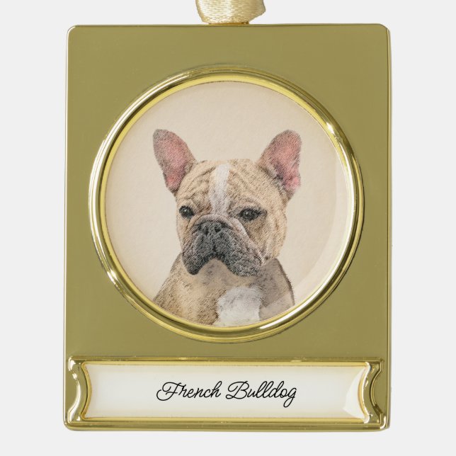 Französischer Bulldog (Sable) Gemälde - Niedlich O Banner-Ornament Gold (Vorderseite)
