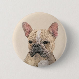Französischer Bulldog (Sable) Gemälde - Niedlich O Button