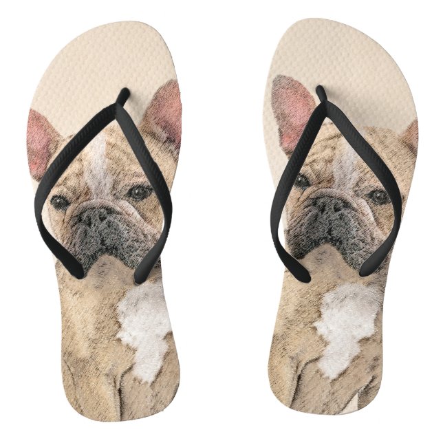 Französischer Bulldog (Sable) Gemälde - Niedlich O Flip Flops (Fußbett)