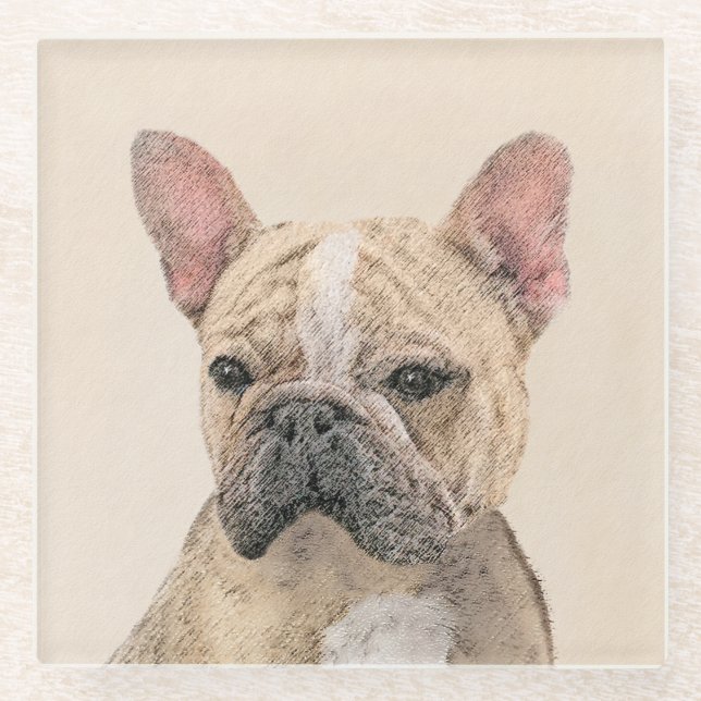 Französischer Bulldog (Sable) Gemälde - Niedlich O Glasuntersetzer (Vorderseite)