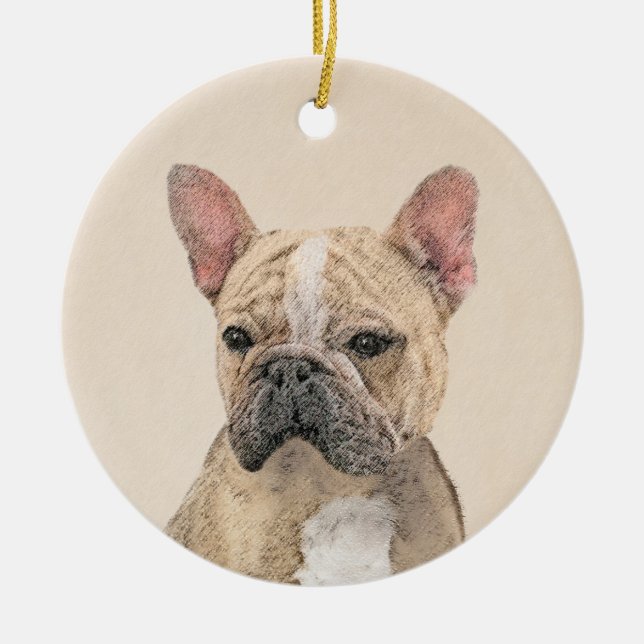 Französischer Bulldog (Sable) Gemälde - Niedlich O Keramik Ornament (Vorne)