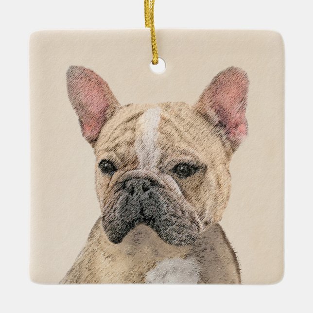 Französischer Bulldog (Sable) Gemälde - Niedlich O Keramikornament (Vorderseite)