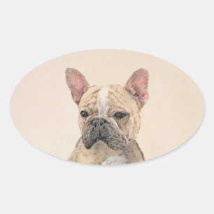 Französischer Bulldog (Sable) Gemälde - Niedlich O Ovaler Aufkleber