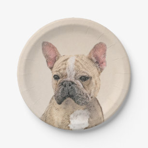 Französischer Bulldog (Sable) Gemälde - Niedlich O Pappteller