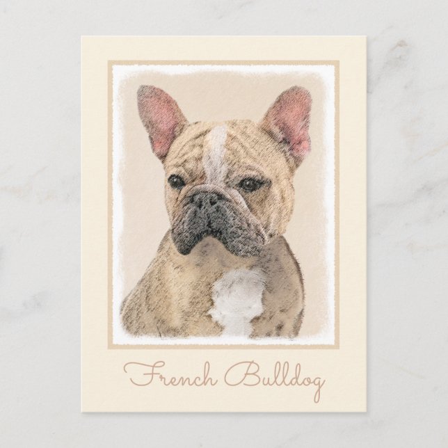 Französischer Bulldog (Sable) Gemälde - Niedlich O Postkarte (Vorderseite)