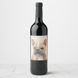 Französischer Bulldog (Sable) Gemälde - Niedlich O Weinetikett