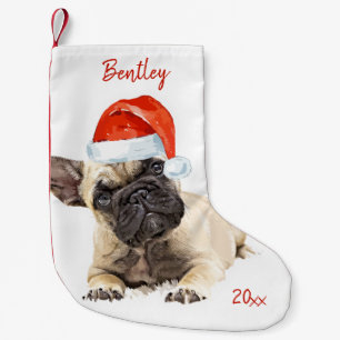 Französischer Bulldog Santa Dog Niedlicher Welpen Kleiner Weihnachtsstrumpf