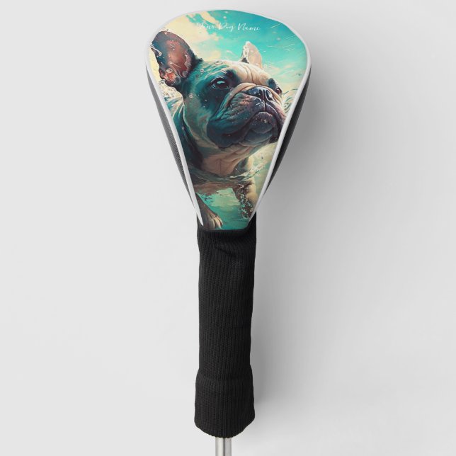 Französischer Bulldog-Schwimmer in Wasser 001 Golf Headcover (Vorderseite)