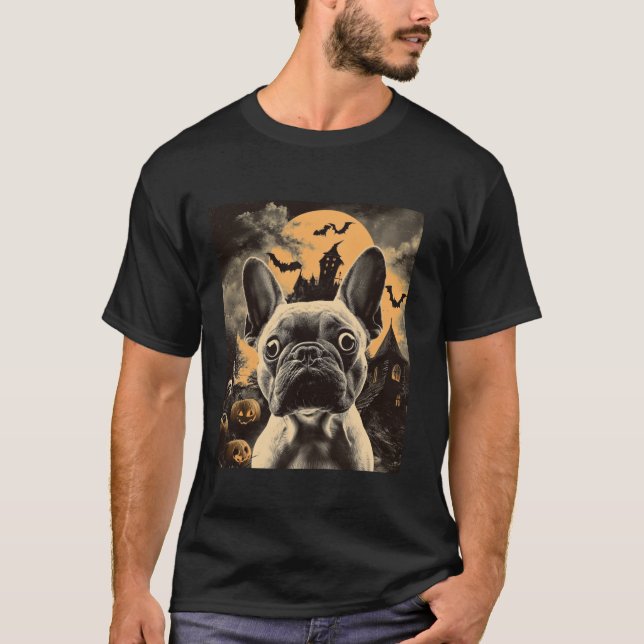 Französischer Bulldog Selfie mit Geisterhexen Hall T-Shirt (Vorderseite)