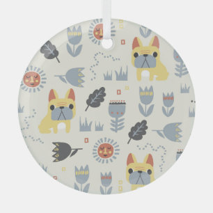 Französischer Bulldog: Skandinavische Flora Wieder Ornament Aus Glas