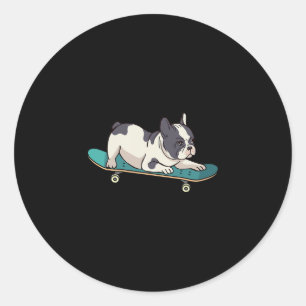Französischer Bulldog-Skateboarding-Hund Runder Aufkleber