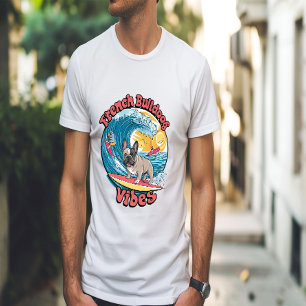 Französischer Bulldog Surfing Tropical Wave T-Shirt