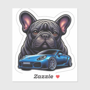Französischer Bulldog und blauer Sportwagen Decal Aufkleber