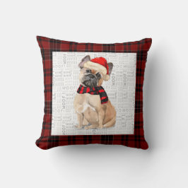 Französischer Bulldog und Karierter Red Christmas  Kissen