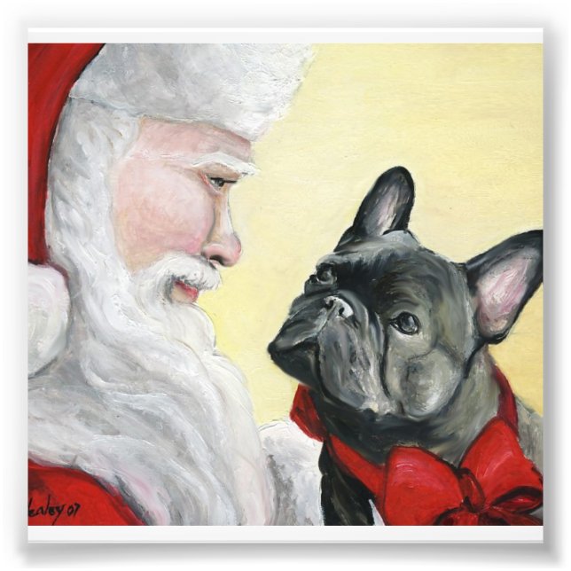 Französischer Bulldog und Santa Dog Art Print Fotodruck (Vorne)