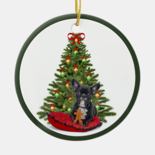 Französischer Bulldog und Weihnachtsbaum Keramik Ornament