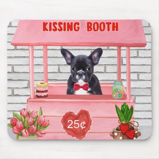 Französischer Bulldog-Valentinstag-Kissingstand Mousepad (Vorne)