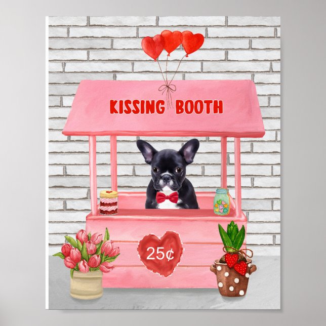 Französischer Bulldog-Valentinstag-Kissingstand Poster (Vorne)
