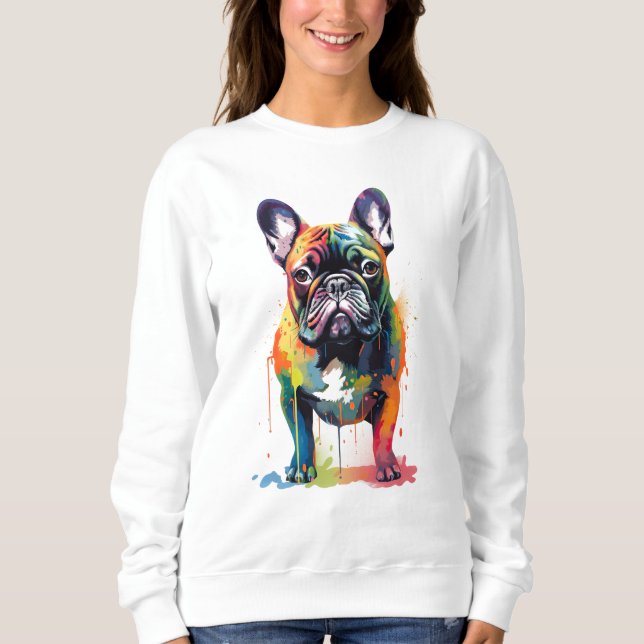 Französischer Bulldog Vibranful und farbenfroh Sweatshirt (Vorderseite)