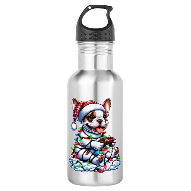 Französischer Bulldog Video Game Controller Lichts Edelstahlflasche (Vorderseite)