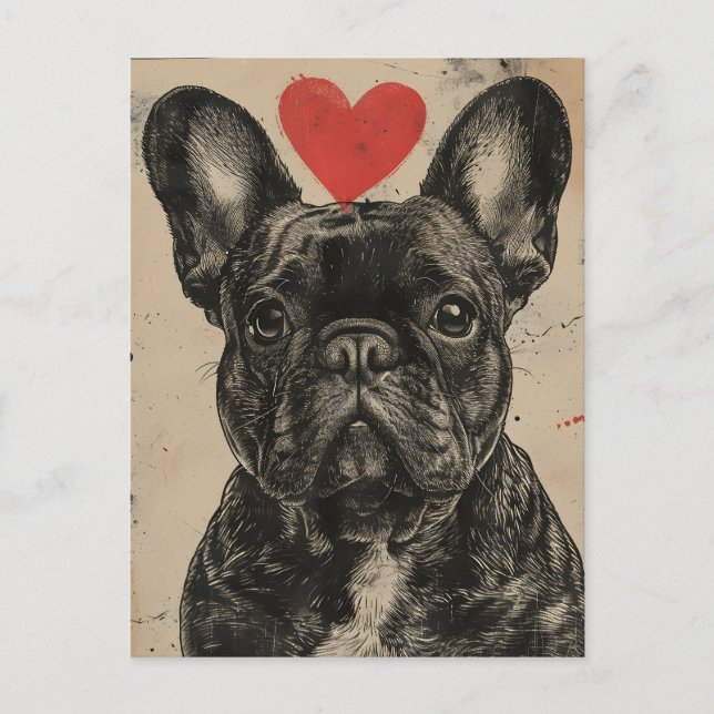 Französischer Bulldog Vintag Valentinstag Postkarte (Vorderseite)