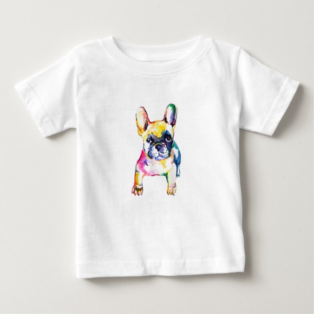 Französischer Bulldog Wasserfarben Hand Gezeichnet Baby T-shirt (Vorderseite)