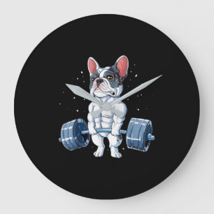 Französischer Bulldog Weightlift Funny Deadlift G Große Wanduhr