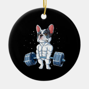 Französischer Bulldog Weightlift Funny Deadlift Gy Keramik Ornament