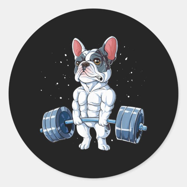 Französischer Bulldog Weightlift Funny Deadlift Gy Runder Aufkleber (Vorderseite)