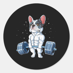 Französischer Bulldog Weightlift Funny Deadlift Gy Runder Aufkleber