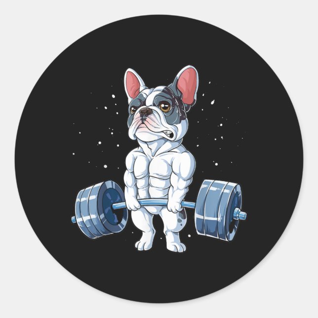 Französischer Bulldog Weightlift Funny Deadlift Gy Runder Aufkleber (Vorderseite)