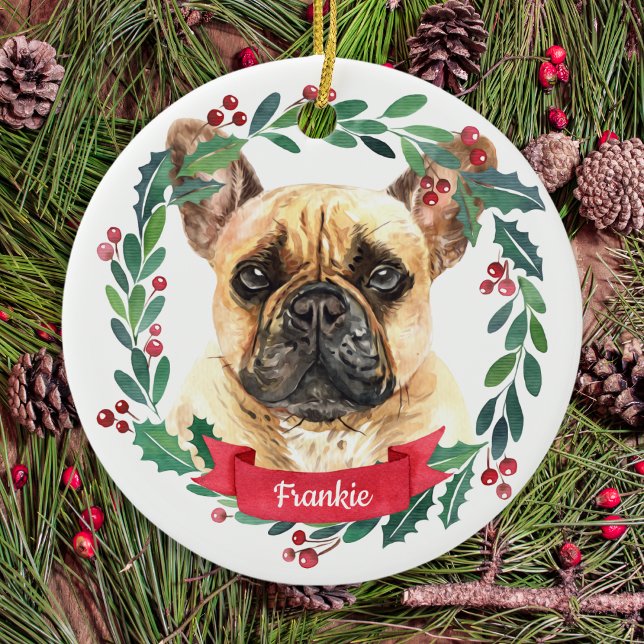 Französischer Bulldog Weihnachten Eleganter Aquare Keramik Ornament (Von Creator hochgeladen)
