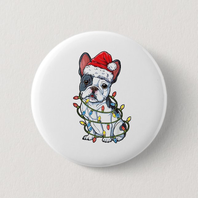Französischer Bulldog Weihnachtsbaum Lichter Xmas  Button (Vorderseite)