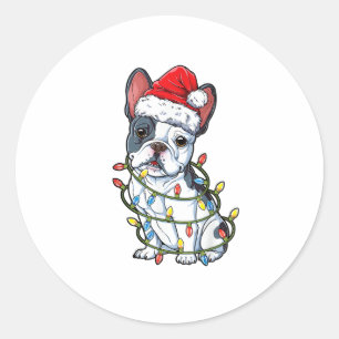 Französischer Bulldog Weihnachtsbaum Lichter Xmas Runder Aufkleber